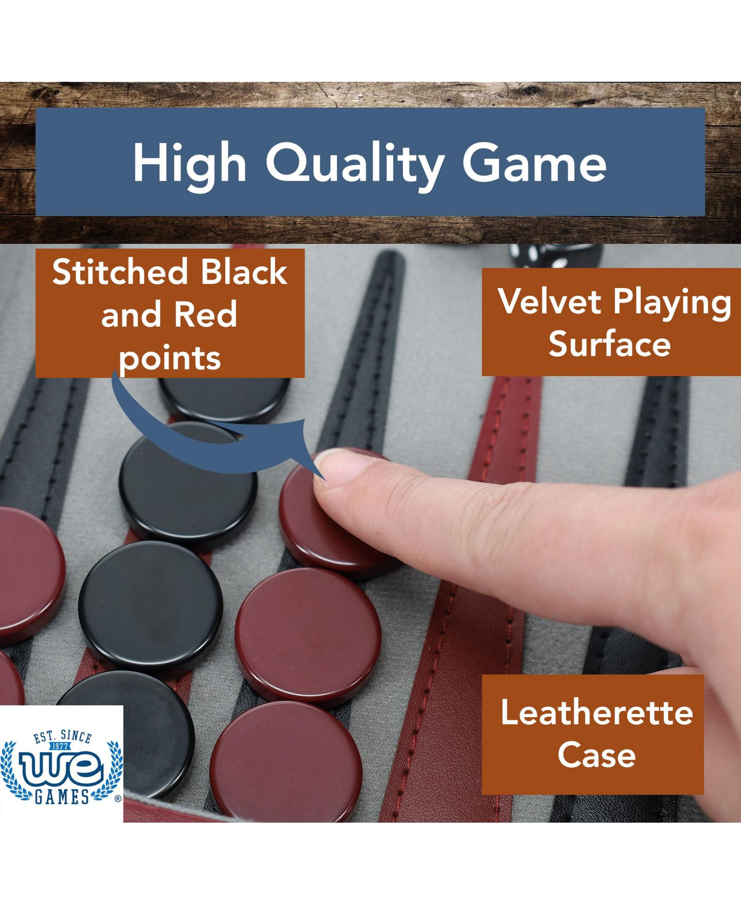 Детская настольная игра WE Games Leatherette 2-Player Backgammon Board Game, Ages 14+, цвет: Красный — фото 2