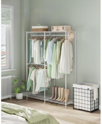 Metal Clothing Racks, Heavy-Duty Garment Rack with Adjustable Wire Shelves, Hanging Rods, Hooks