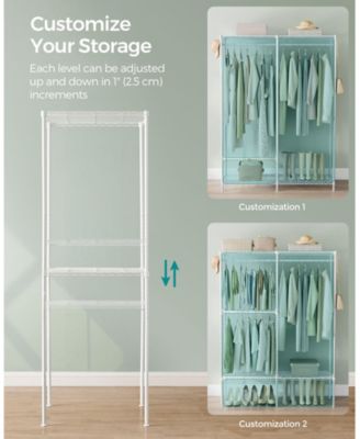 Metal Clothing Racks, Heavy-Duty Garment Rack with Adjustable Wire Shelves, Hanging Rods, Hooks