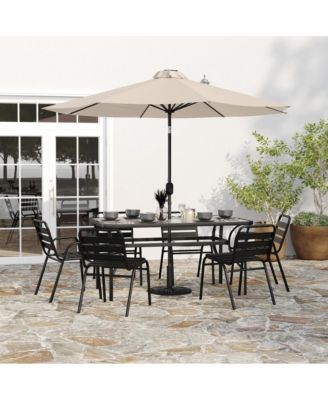 Kinsley 9 Ft Solar Patio Umbrella With Led Lights, Crank Handle And Push Button Tilt