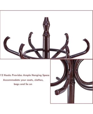 Wood Standing Hat Coat Rack with Umbrella Stand