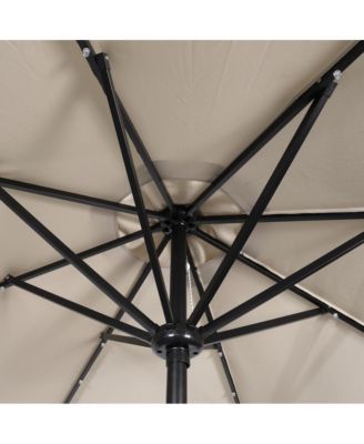 Kinsley 9 Ft Solar Patio Umbrella With Led Lights, Crank Handle And Push Button Tilt