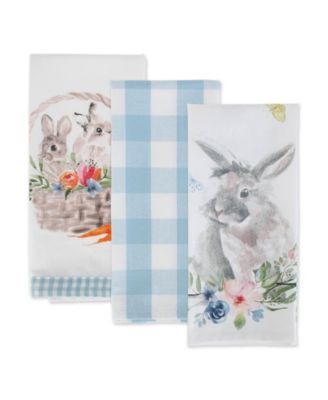 Easter Basics Collection Springtime Kitchen Essentials, Dishtowel Set, Floral Bunny, 3 Piece