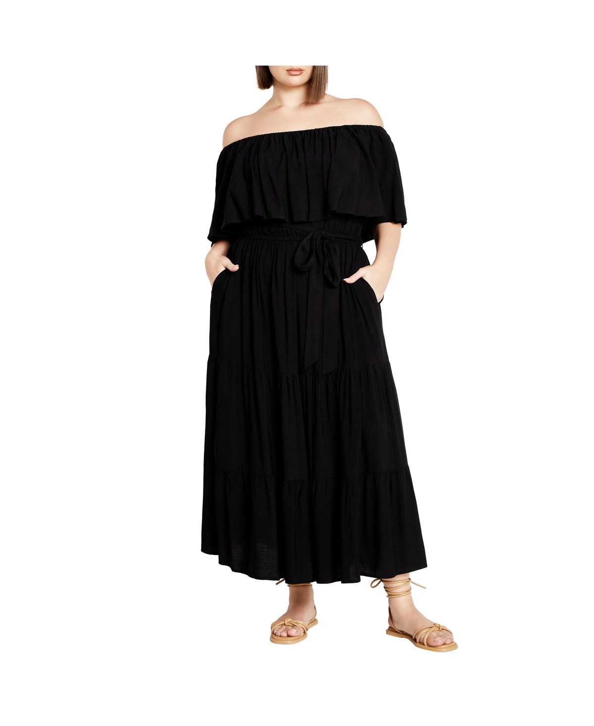 Plus Size Boardwalk Plain Maxi Dress - Black