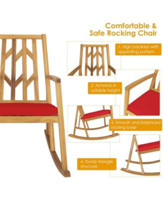 1-Pc Acacia Wood Rocking Chair – Cushioned Armrest, Patio Furniture for Garden & Deck
