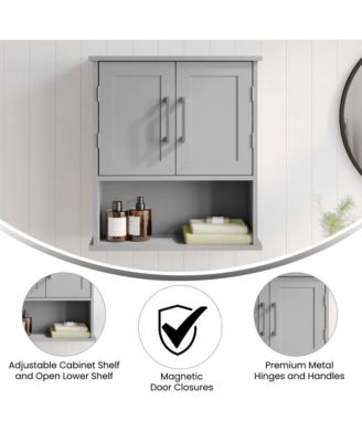 21.5"W Adjustable Cabinet Shelf, Lower Open Shelf, And Magnetic Closure Doors Wall Mounted Bathroom Medicine Cabinet