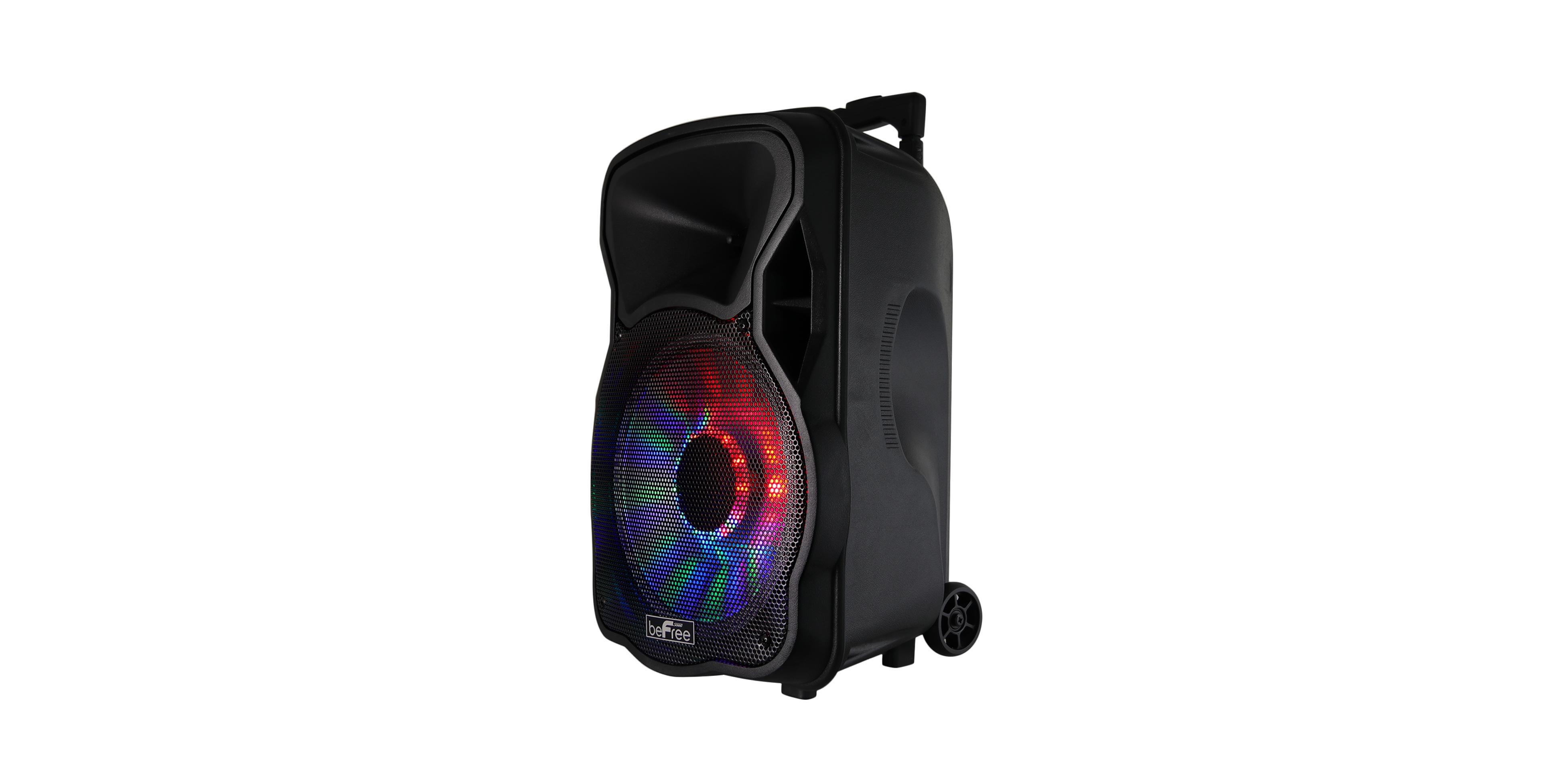 beFree Sound 12 Inch 2500 Watt Bluetooth Rechargeable Portable Party Pa Speaker with Illuminating Lights and microphone