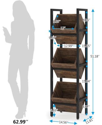 Basket Stand, 3 Tier Wood Shelving Unit with Baskets, Vertical Standing Basket Storage Tower for Kitchen Bathroom Living Room