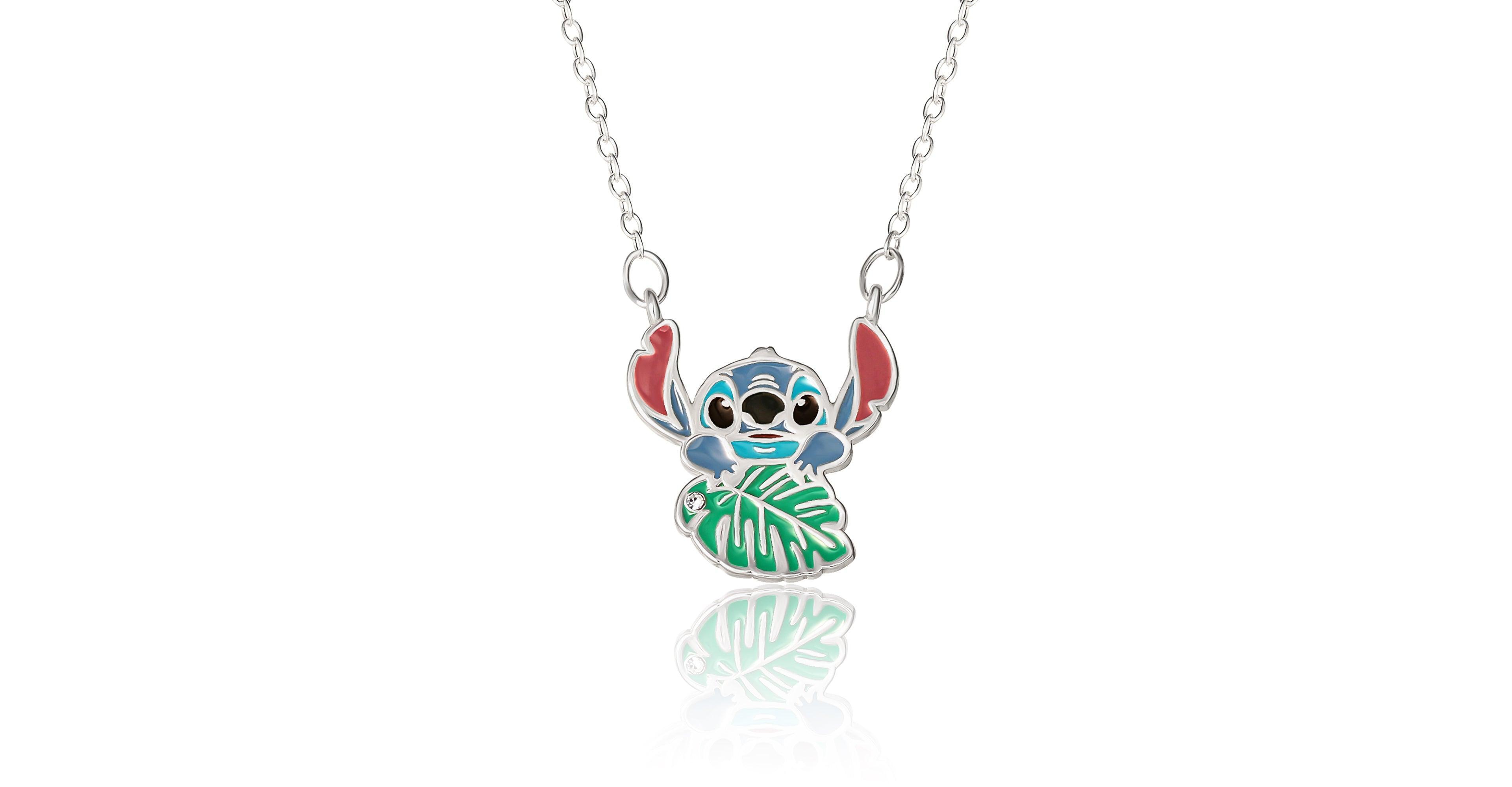 Disney Lilo and Stitch Silver Plated Stitch Leaf Pendant Necklace