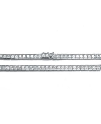 Sterling Silver White Gold Plated with Cubic Zirconia Princess Eternity Tennis Necklace