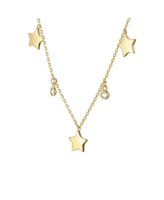 14k Gold Plated with Cubic Zirconia Droplets & Star Charm Station Necklace