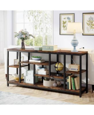 Wood 70.9-Inch Console Table with Storage Shelves and 3-Tier Frame