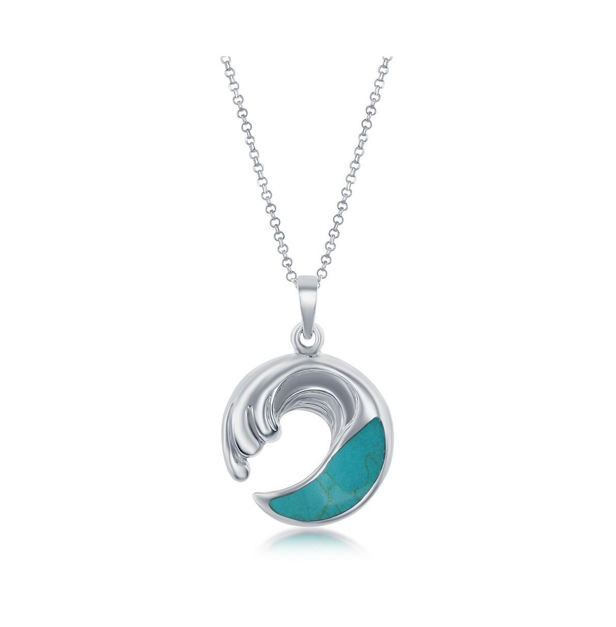 Sterling Silver Wave Turquoise Pendant - Turquoise/aqua