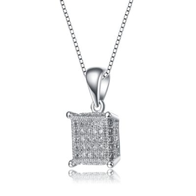 White Gold Plated with Cubic Zirconia Square Pave Pendant Necklace