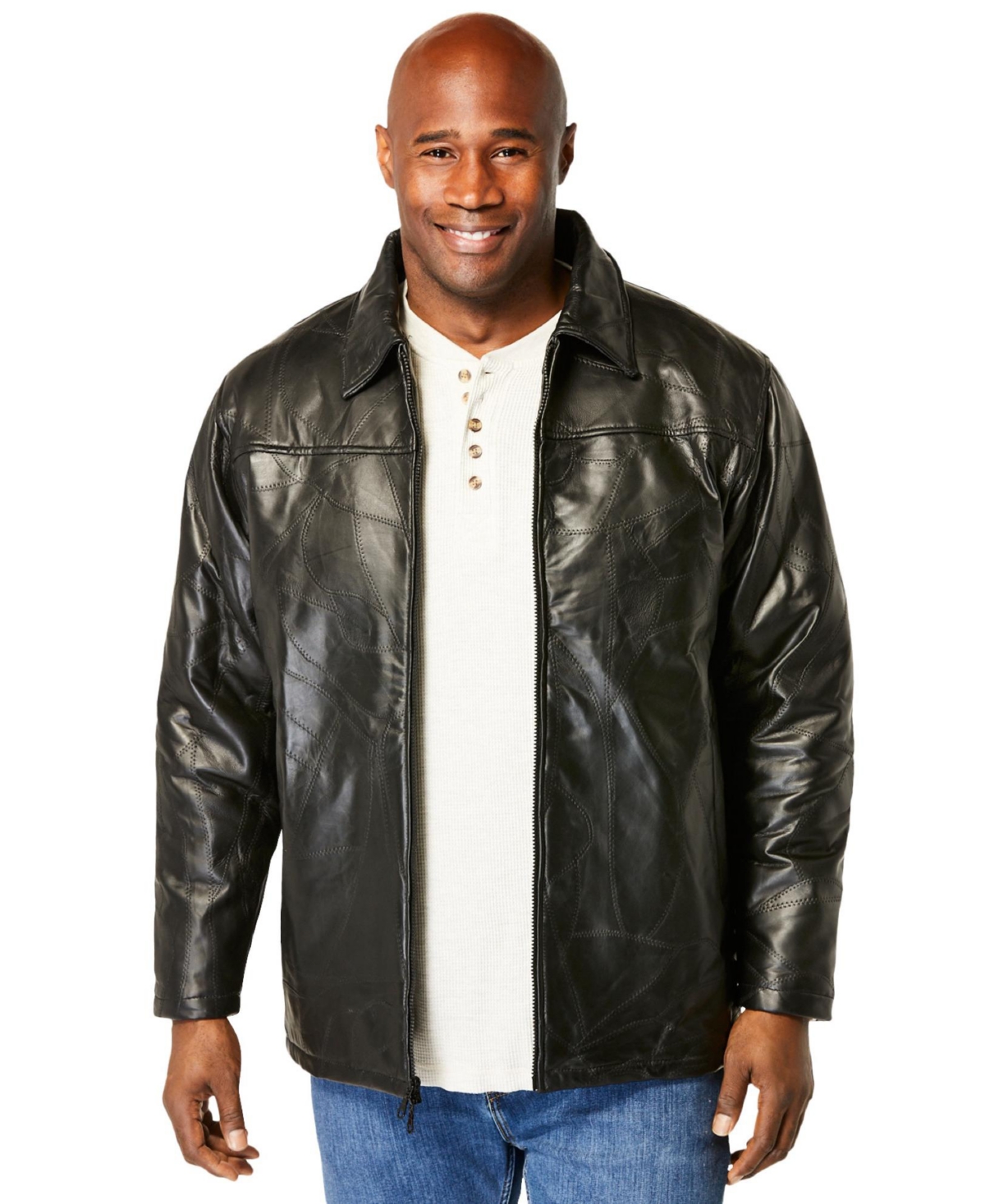 Big & Tall Embossed Leather Jacket - Black