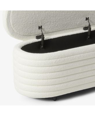 42" Wide Mid-Century Modern Upholstered Teddy Sherpa Tufted Oval Storage Ottoman Bench