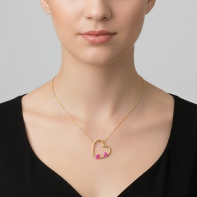 14k Gold Plated Pink Cubic Zirconia Open Heart Layering Necklace