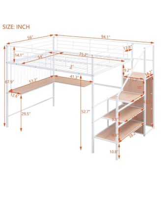 Metal Loft Bed with Desk, Ladder and Wardrobe