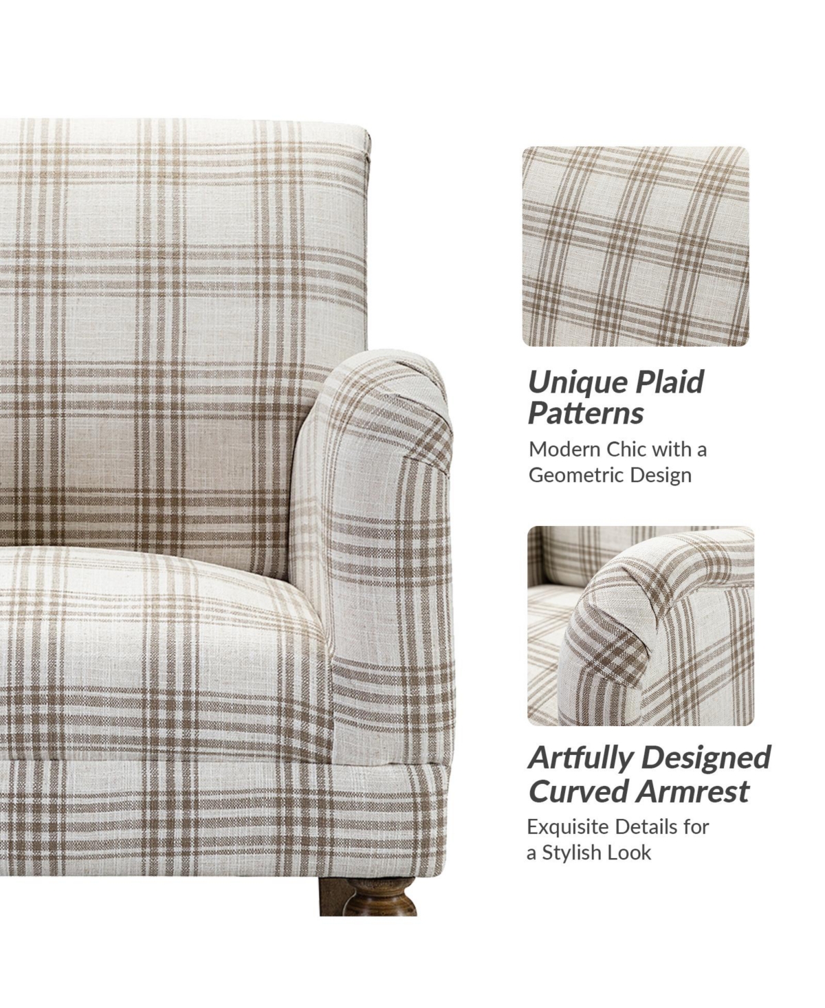 Hulala Home Rossella Contemporary and Classic Armchair with Solid Wood Legs