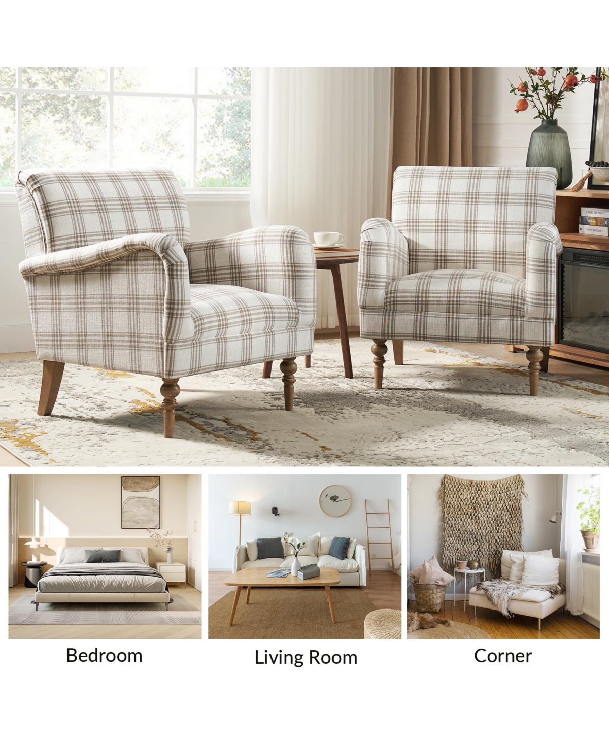 Hulala Home Rossella Contemporary and Classic Armchair with Solid Wood Legs
