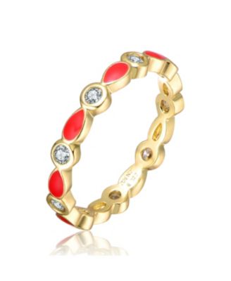 GiGiGirl 14k Yellow Gold Plated with Cubic Zirconia Colorful Marquise Light BlueRed Enamel Stacking Ring - Red 26$