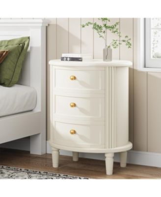 Nightstand with 3 Drawers, Bed Side Table for Bedroom, Fully Assembled, Oval Farmhouse Night Stand with Storage, Wooden Side End Table