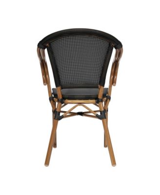 Mael Stacking Thonet Bistro Style Chair With Arms, Textilene Seat, And Bamboo Finished Metal Frame For Indoor/Outdoor Use