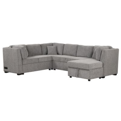 Modern U-Shape Sofa Bed with Power & USB, Storage