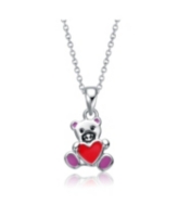 GiGiGirl Kids White Gold Plated Enameled Heart Teddy Bear Pendant Charm - Silver