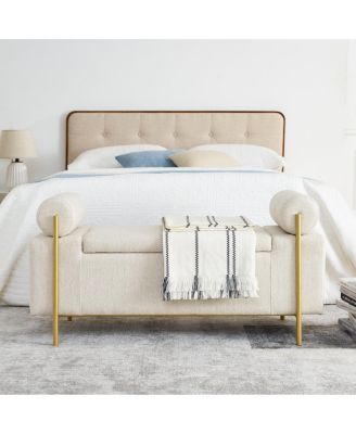 Streamdale Beige Linen Storage Bench with Iron Legs