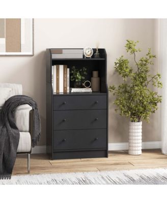 3-Drawer Dresser 44" Tall Wood Storage Organizer Chest with 2 Open Shelves