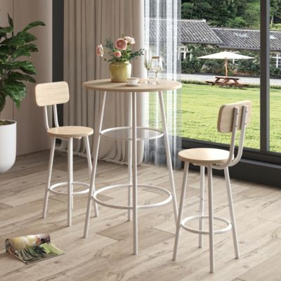 Bar Table, Equipped With 2 Bar Stools, With Backrest And Partition