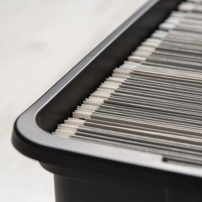 Letter & Legal Size Plastic Storage Bin Tote Organizing File Box with Durable and Secure Latching Lid, Stackable and Nestable, 4 Pack, Black