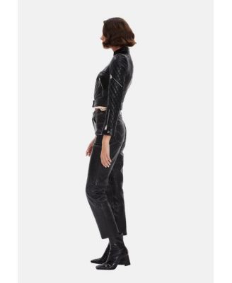 Women's Cropped Leather Jacket, Black