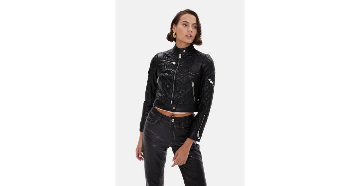 Women's Genuine Leather Jacket, Black - Black