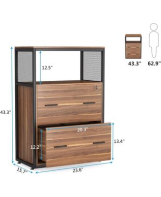2 Drawer File Cabinet with Lock, Large Lateral Filing Cabinet for Letter/Legal / A4 Size, Wood Printer Stand with Open Storage Shelves for HomeOffice (Brown)