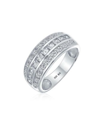 Art Deco Style Pink Blue Clear Cubic Zirconia CZ Dome 3 Row Wide Statement Band Ring Sterling Silver 8MM