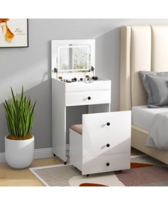 3-in-1 Vanity Set with Cushioned Stool and Flip-up Mirror