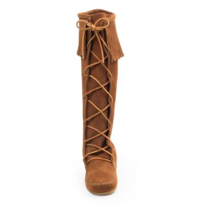 Women's Suede Front Lace Knee High Boots