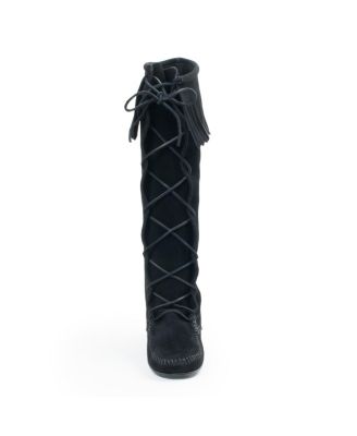 Women's Suede Front Lace Knee High Boots