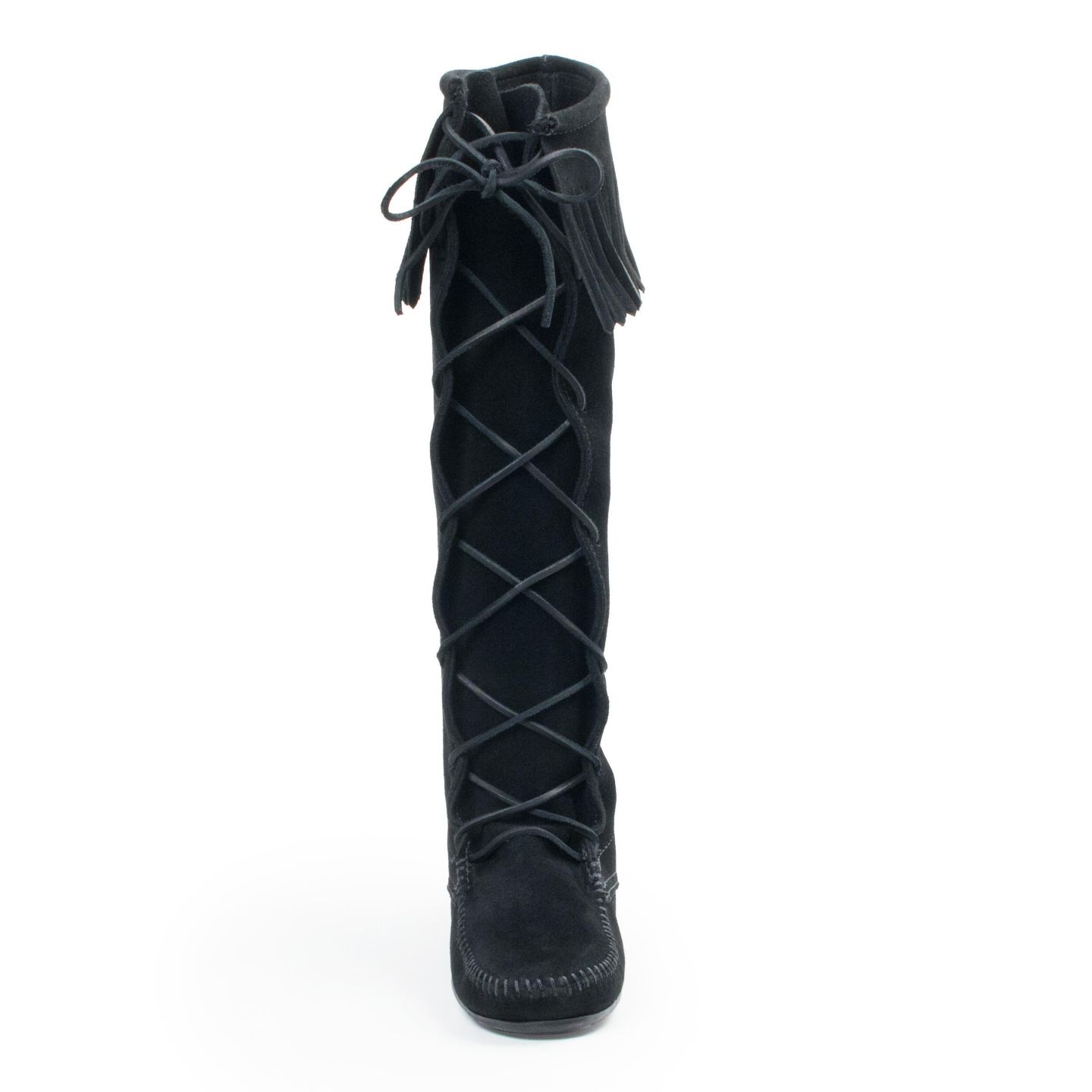 Женские ботинки Minnetonka Suede Front Lace Knee High, цвет: Чёрный — фото 2