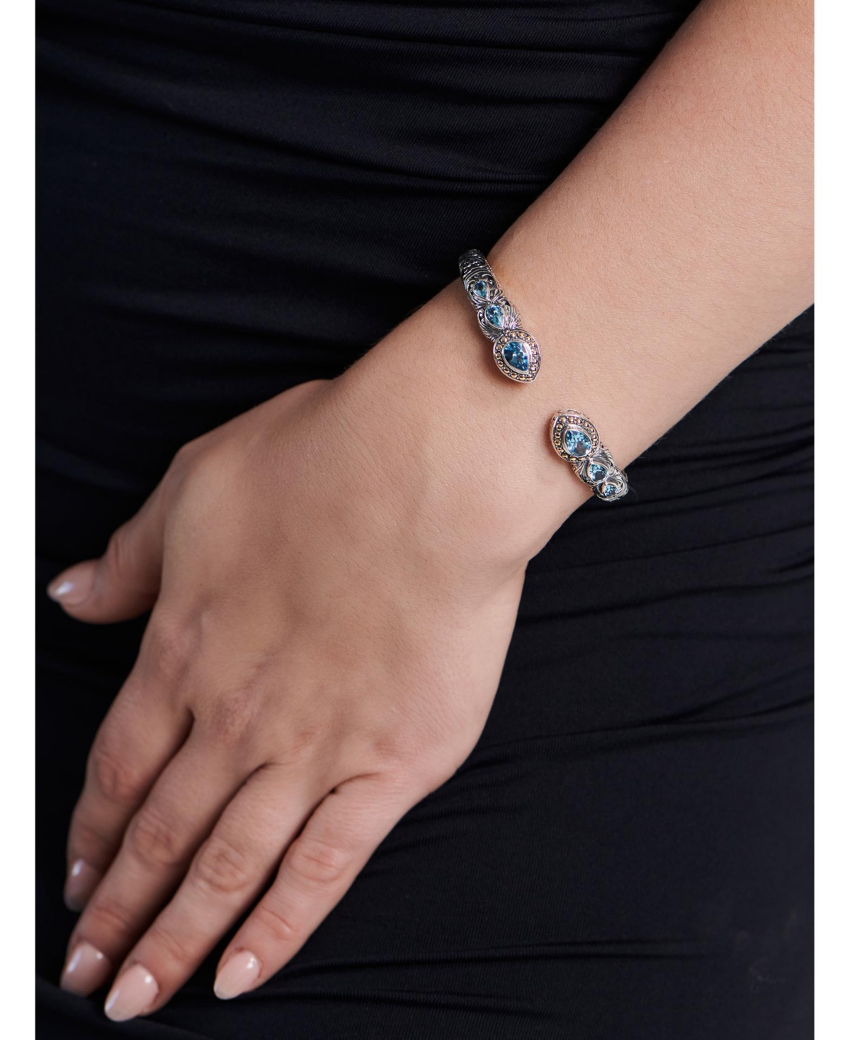 Devata Garnet & Bali Ubud Cuff Bracelet in Sterlingand 18K Gold - Silver