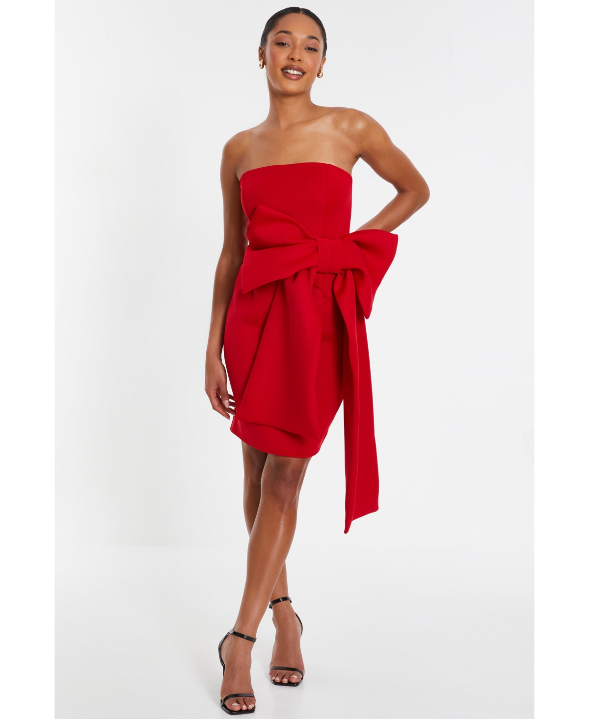 Women's Bow Detail Bodycon Dress - Red