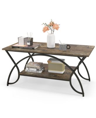 2-Tier Storage Shelf Industrial Coffee Table Rectangular Cocktail Table