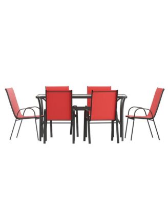 Bardwell 7 Piece Outdoor Dining Table Set For 6 With Glass-Top Patio Table And 6 Stack Chairs With Flex Comfort Material