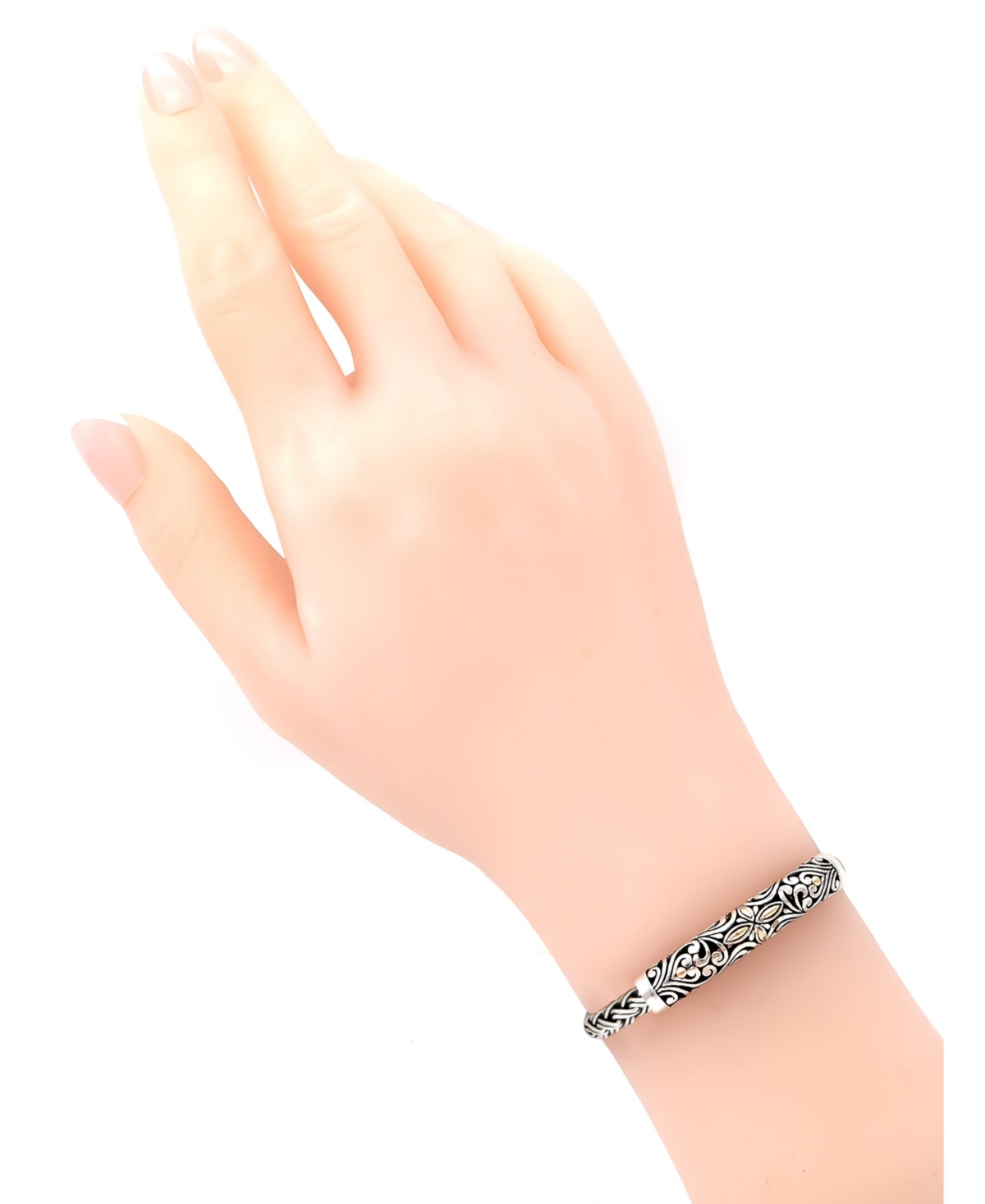 Devata Bali Filigree with Paddy Oval 5mm Chain Bracelet in Sterlingand 18K Gold - Silver