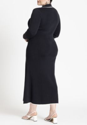 Women's Plus Size Ribbed Sweater Dress With Collar