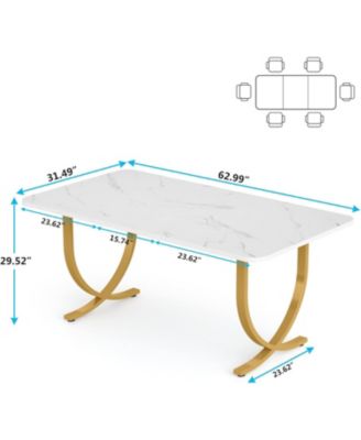 Rectangular Dining Table for 4 to 6, 63-Inch White and Gold Modern Kitchen Table with Faux Marble Table Top and Metal Legs for Dining Room, Kitchen or Living Room