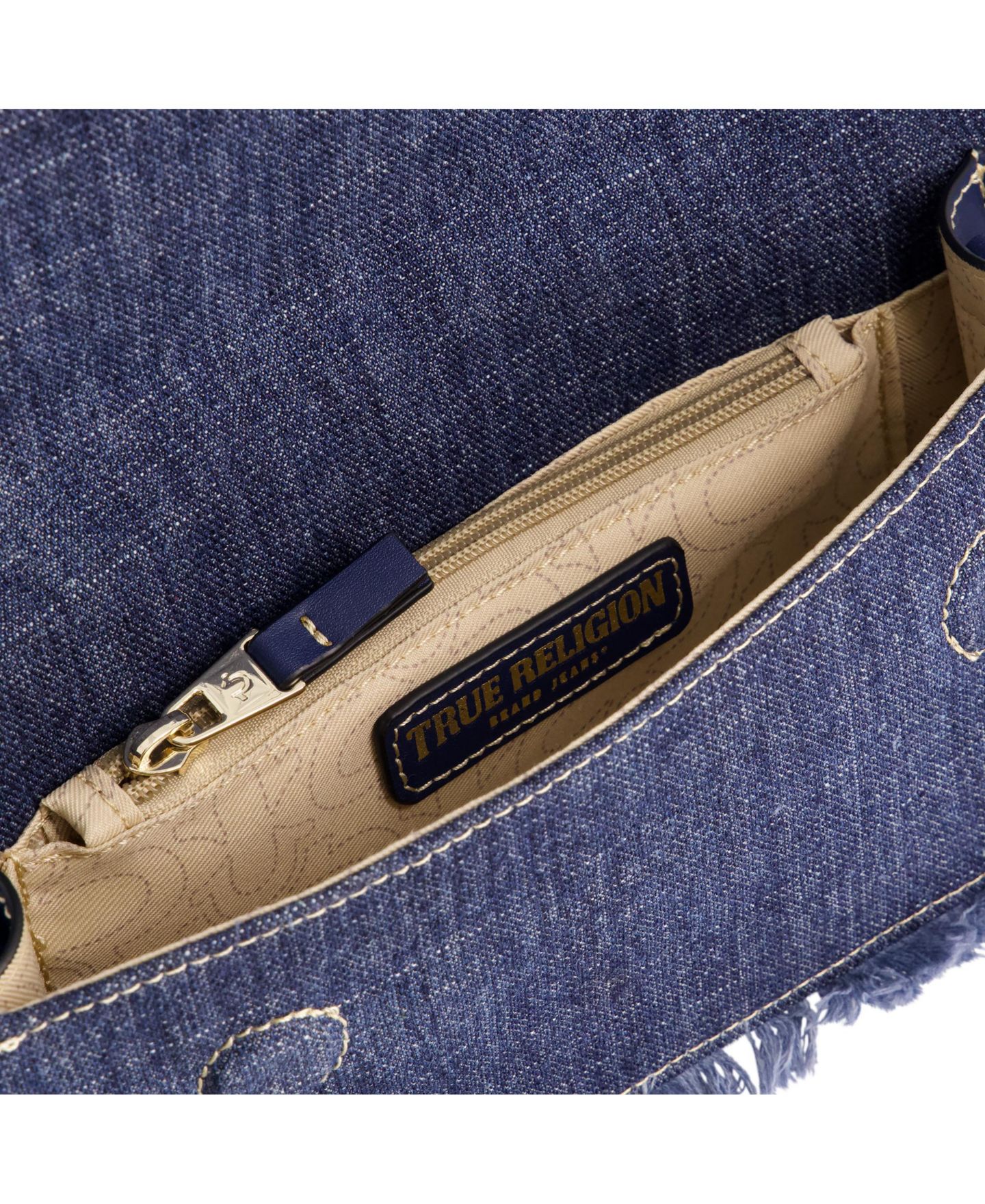 Женская сумка True Religion Frayed Denim Flap with Logo Strap, цвет: Джинсовый / Тёмный синий — фото 5
