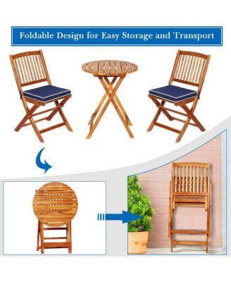 3 Pieces Patio Folding Bistro Set with Padded Cushion and Round Coffee Table